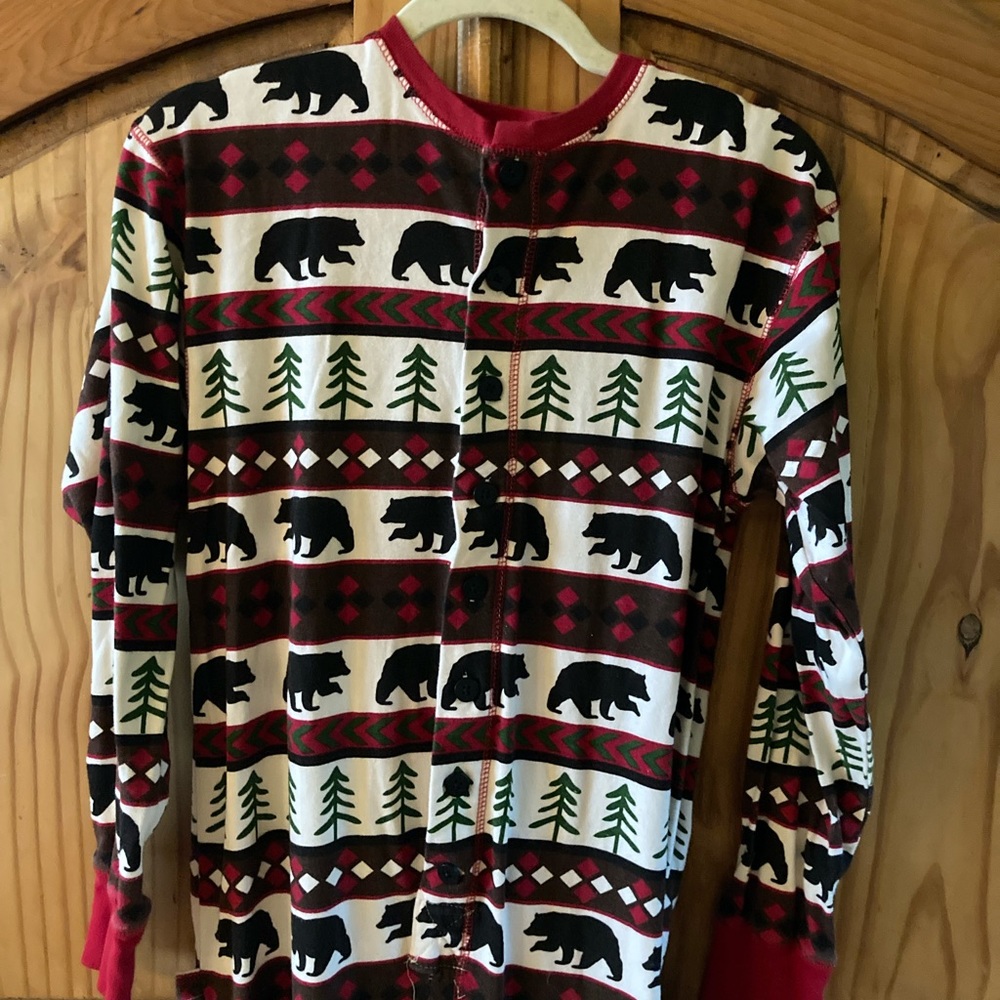 Men Lazy One red green brown bears trees one piece pajamas size M